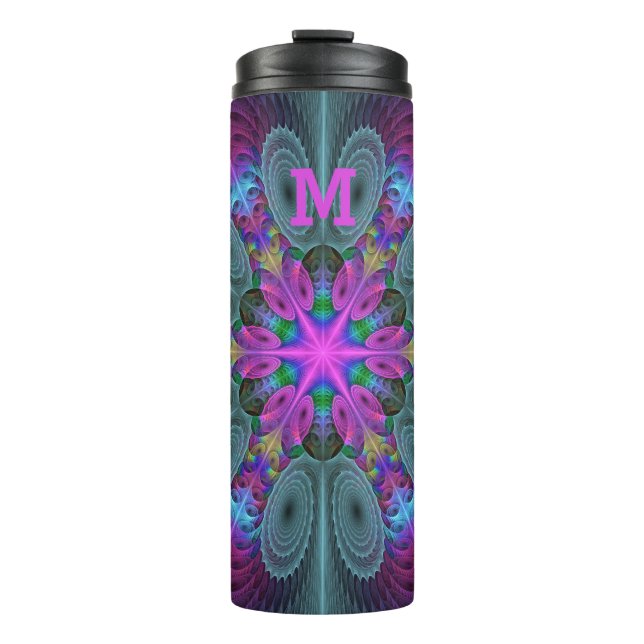 Mandala From Centre Colourful Fractal Art Monogram Thermal Tumbler (Front)