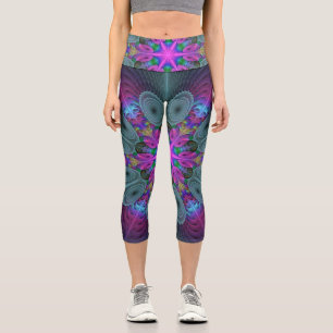 Mandala From Centre Colourful Fractal Art With Pin Capri Leggings