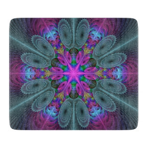 Mandala From Centre Colourful Fractal Art With Pin Cutting Board