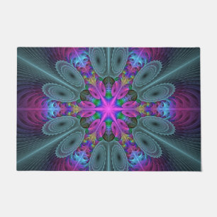 Mandala From Centre Colourful Fractal Art With Pin Doormat