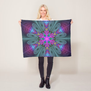 Mandala From Centre Colourful Fractal Art With Pin Fleece Blanket