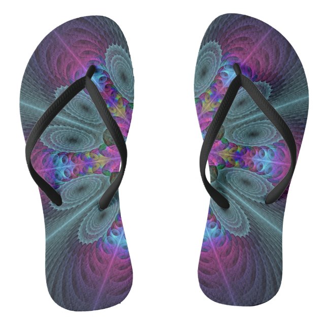 Mandala From Centre Colourful Fractal Art With Pin Flip Flops (Footbed)
