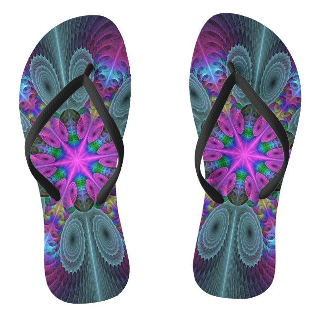 Mandala From Centre Colourful Fractal Art With Pin Flip Flops (Footbed)