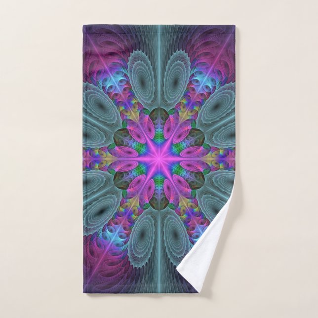 Mandala From Centre Colourful Fractal Art With Pin Hand Towel (Hand Towel)