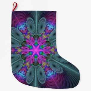 Mandala From Centre Colourful Fractal Art With Pin Large Christmas Stocking