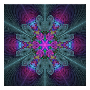 Mandala From Centre Colourful Fractal Art With Pin Poster