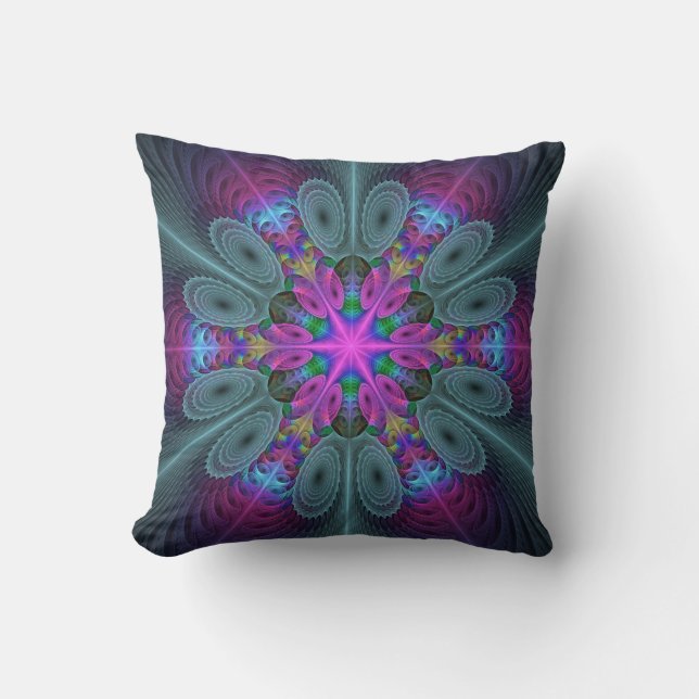 Mandala From Centre Colourful Fractal Art With Pin Throw Pillow (Front)