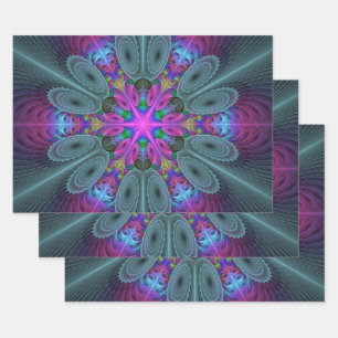 Mandala From Centre Colourful Fractal Art With Pin Wrapping Paper Sheet