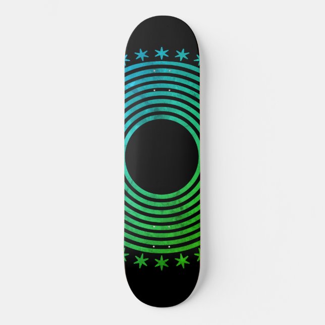 Mandala Geometric Abstract Pattern Green Black Skateboard (Front)