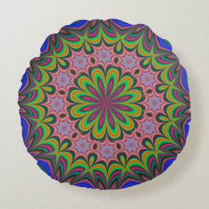 Mandala Geometric Rosette Retro Hippie Round Pillow