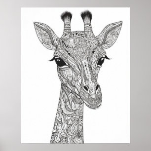Mandala Giraffe Coloring Poster for Adults