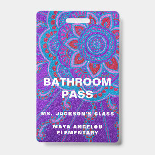 Mandala Glitter Back To School Bathroom Hall Pass Badge