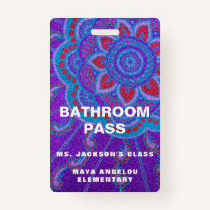 Mandala Glitter Back To School Bathroom Hall Pass Badge