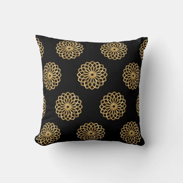 Mandala  Gold and Black  Throw Pillow (Front)