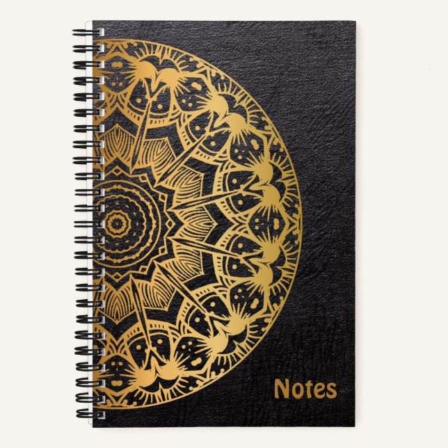 Mandala Gold Color and Leather Pattern Notebook (Front)