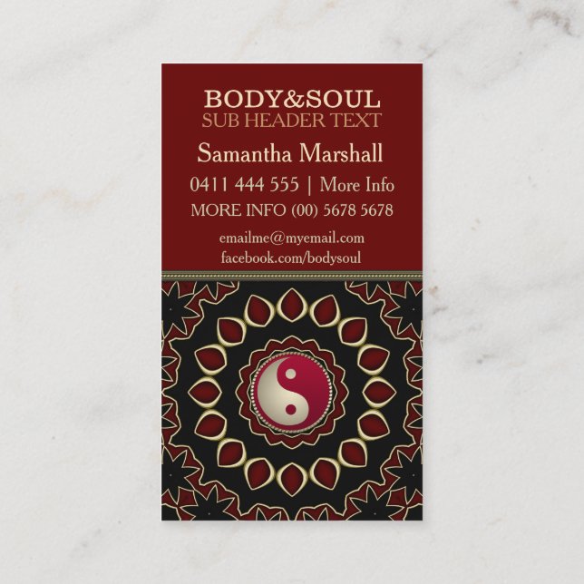 Mandala Gold Red YinYang Cartes de visite du nouve (Dos)