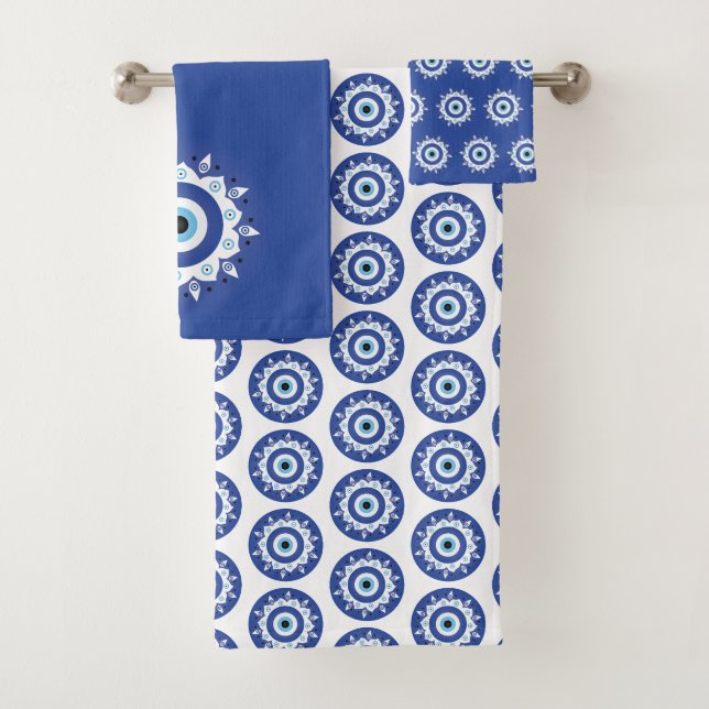 Mandala Grec Mal Eye Motif Bleu Blanc (En situation)