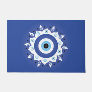 Mandala Greek Evil Eye Blue White Doormat