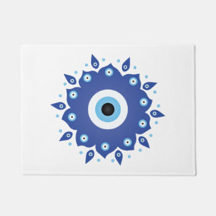 Mandala Greek Evil Eye Blue White Doormat