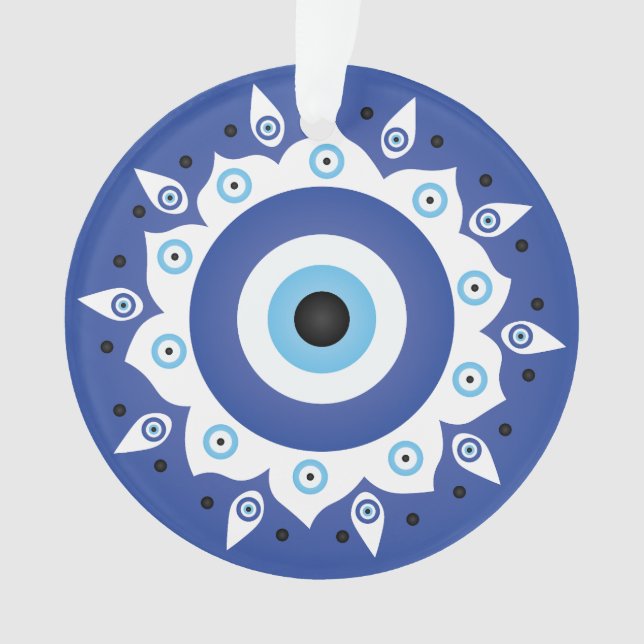 Mandala Greek Evil Eye Blue White Ornament (Front)