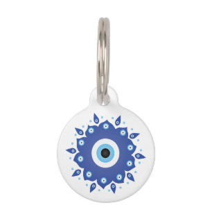 Mandala Greek Evil Eye Blue White Pet Tag