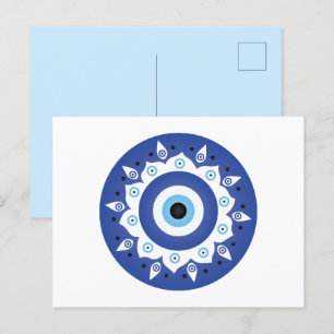 Mandala Greek Evil Eye Blue White Postcard