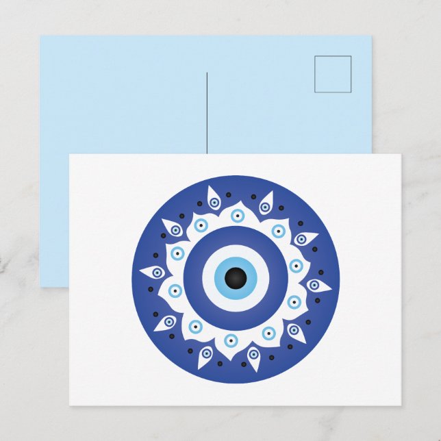 Mandala Greek Evil Eye Blue White Postcard (Front/Back)