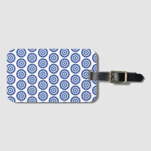 Mandala Greek Evil Eye Pattern Blue White Luggage Tag