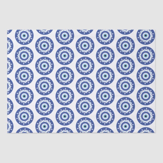 Mandala Greek Evil Eye Pattern Blue White Tissue Paper (Front)