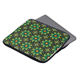 Mandala Green and Yellow Floral Geometric Pattern  Laptop Sleeve