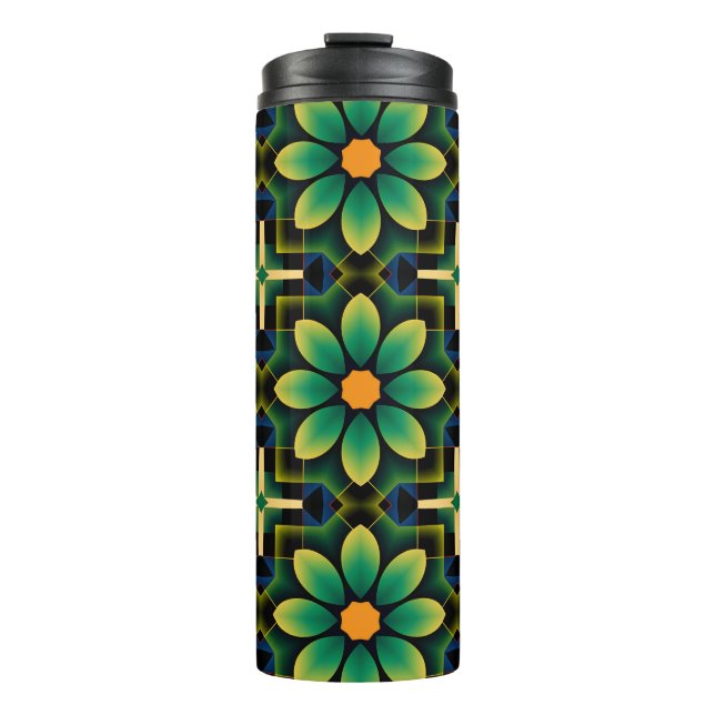 Mandala Green and Yellow Floral Geometric Pattern  Thermal Tumbler (Front)