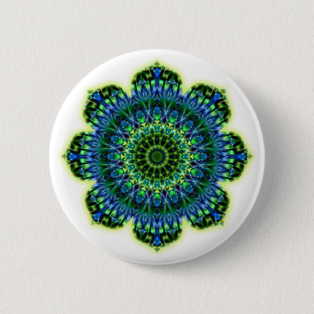 Mandala green blue 2 inch round button (Front)