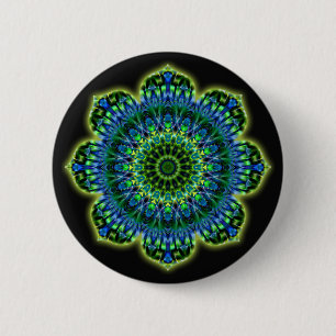 Mandala green blue black 2 inch round button