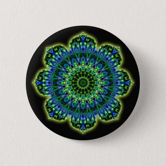 Mandala green blue | black 2 inch round button (Front)