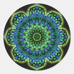 Mandala green blue black classic round sticker