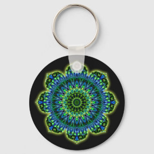 Mandala green blue black keychain