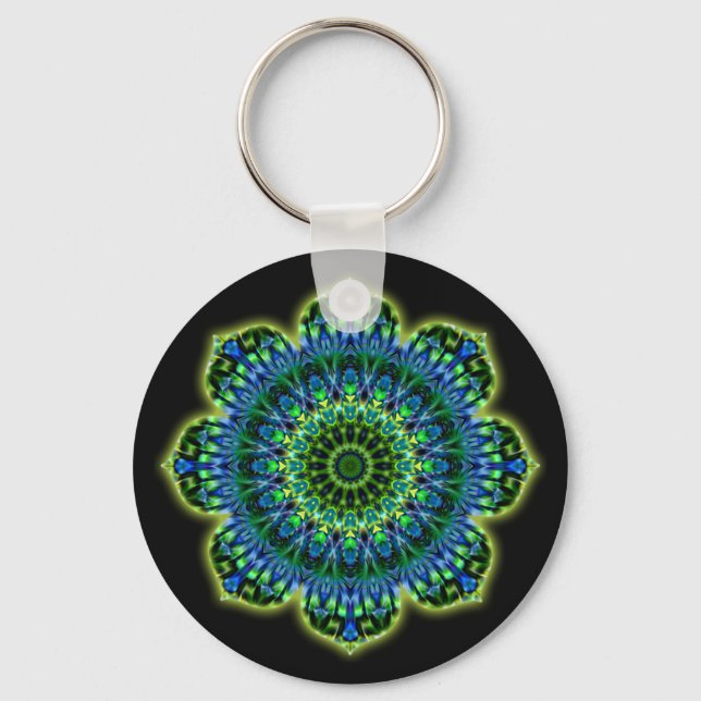 Mandala green blue | black keychain (Front)