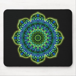 Mandala green blue   black mouse pad