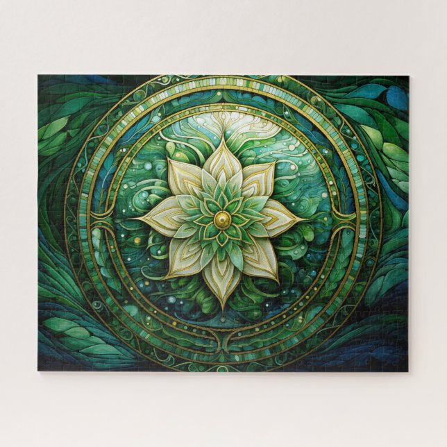 Mandala Green Blue Gold Jigsaw Puzzle (Horizontal)