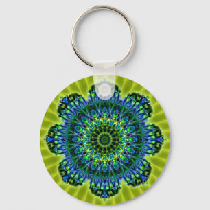 Mandala green blue lightgreen flower keychain