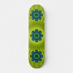 Mandala green blue   lightgreen flower skateboard