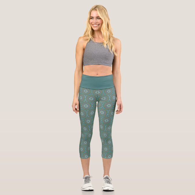 Mandala Green Capri Leggings (Front)