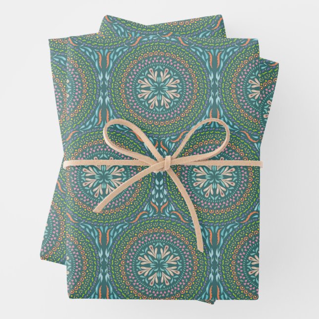 Mandala Green Design Wrapping Paper Sheet (In situ)