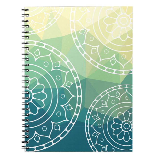 Mandala green yellow custom text notebook (Front)