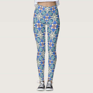 mandala hearts pattern blue leggings