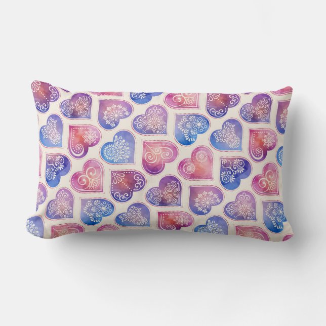 Mandala Hearts Pattern Lumbar Pillow (Front)