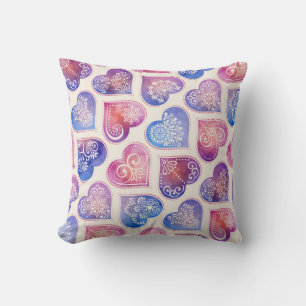 Mandala Hearts Pattern Throw Pillow