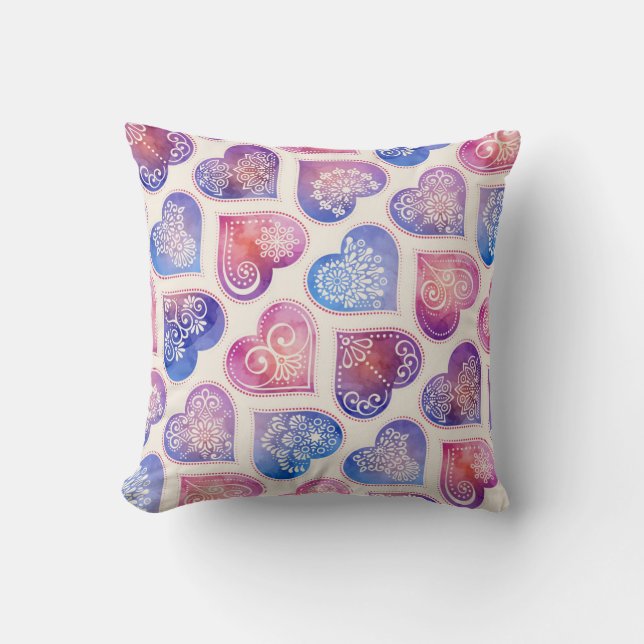 Mandala Hearts Pattern Throw Pillow (Front)