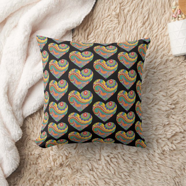 Mandala Hearts Throw Pillow (Blanket)