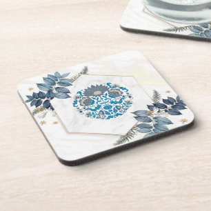 Mandala Illustration, Teal Floral Graphic Art Coaster